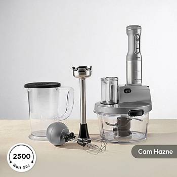 Karaca Mastermaid Prosteel Cam Mutfak Robotu Uzun Blender Ayakl� 6 B��akl� 2500 W Galaxy Grey