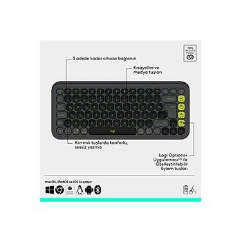 Logitech POP ICON Bluetooth Klavye Mouse Seti Grafit 920-013075