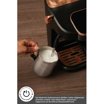 Karaca Hat�r Perfetto Dijital ve Dokunmatik Ekranl� �elik Cezveli Espresso ve T�rk Kahve Makinesi Copper