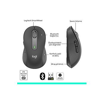 Logitech M650 Signature 910-006253 Siyah Sessiz K���k Boy Sa� El Kablosuz Mouse