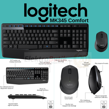 Logitech MK345 Siyah 920-006514 Kablosuz Klavye Mouse Seti