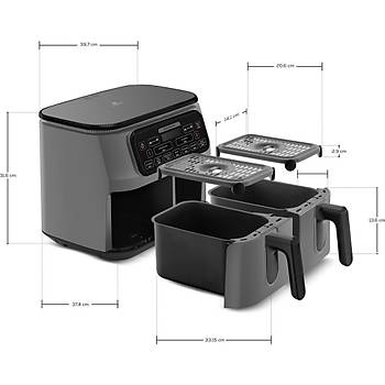 KARACAAIR PRO COOK DUO TANDIR XXXL 4+4 LITRE AIRFRYER SPACE GRAY BLACK 8 KISILIK FRITOZ