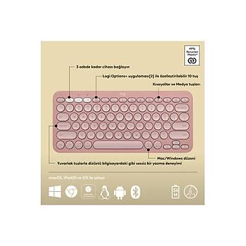 Logitech Pebble Keys 2 K380S 920-011861 Pembe TKL Q Kablosuz Klavye