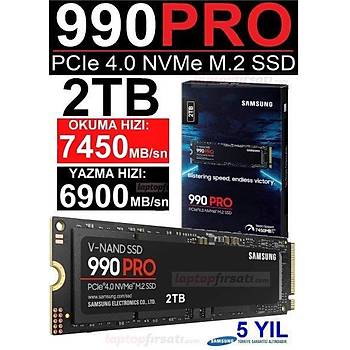 Samsung 990 PRO 2TB MZ-V9P2T0BW 7450MB-6900MB/Sn PCIe 4.0 x4 NVME 2.0 M.2 SSD 5 YIL Samsung TURKIYE Garantili