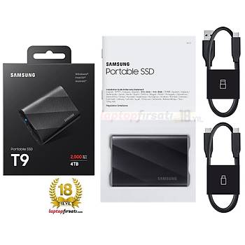 Samsung T9 4TB MU-PG4T0B 2.000MBsn USB 3.2 Gen 2x2 Tasinabilir Harici SSD Siyah 3 YIL Samsung TURKIYE Garantili