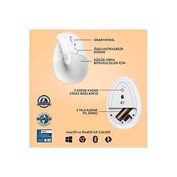 Logitech Lift BEYAZ 910-006475 Ergonomik Dikey Optik Kablosuz Mouse