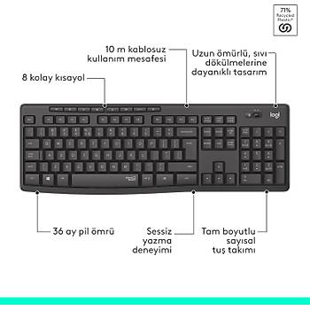 Logitech MK295 Siyah 920-009804 Kablosuz Klavye Mouse Set