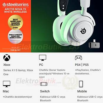 STEELSERIES ARCTIS NOVA 7X XBOX & COKLU PLATFORM BEYAZ KABLOSUZ KULAK USTU OYUNCU KULAKLIGI SSH61567 2 YIL STEELSERIES TURKIYE GARANTILIDIR
