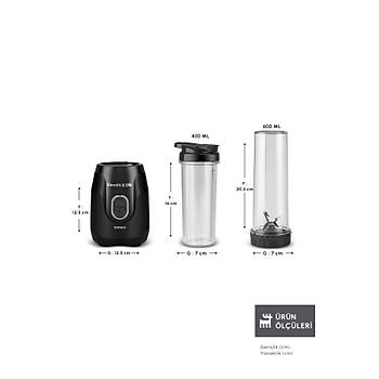 Karaca Blendfit Go Siyah Personal Ki�isel Smoothie Blender Buz K�r�c�l� �ift Hazne  600ml & 400ml