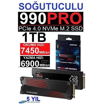 Samsung 990 PRO Sogutuculu 1TB MZ-V9P1T0CW 7450MB-6900MB/Sn PCIe 4.0 x4 NVME 2.0 M.2 SSD 5 YIL Samsung TURKIYE Garantili