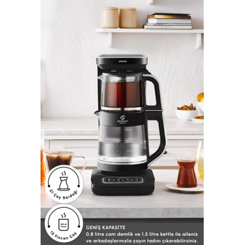 Karaca �aysever Robotea Pro Connect 4 in 1 Konu�an Cam �ay Makinesi Silver