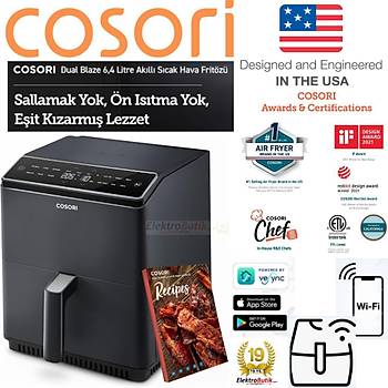 COSORI Dual Blaze Akilli Smart WiFi AirFryer 6.4 lt ikili isitma sistemli Dokunmatik 6.4 L SIYAH CAF-P583S-KTR 