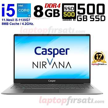 Casper F500.1135-8V00X-G-F 11.Nesil Core i5-1135G7 8GB 500GB SSD 15.6 FULL HD FREEDOS