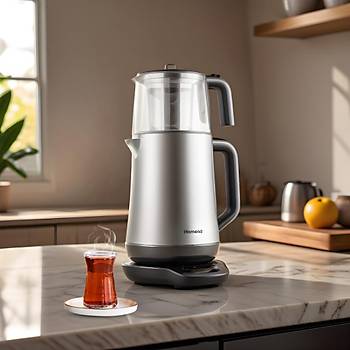Homend Royaltea Elegant 1774H Konusan Cay Makinesi 1800W 1,7 lt Celik Isitici 1Lt. Cam Demlik