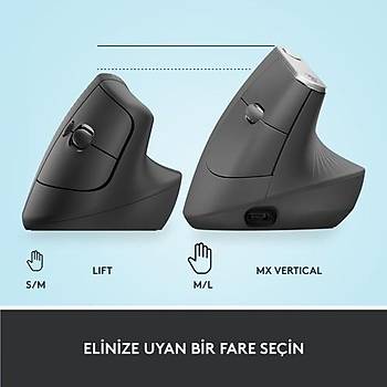LOGITECH LIFT GELISMIS ERGONOMIK DIKEY MOUSE SIYAH 910-006473
