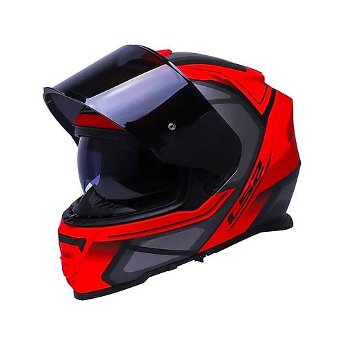 LS2 Storm 2 Faster Mat Kırmızı Kapalı Motosiklet Kaskı Siyah Camlı