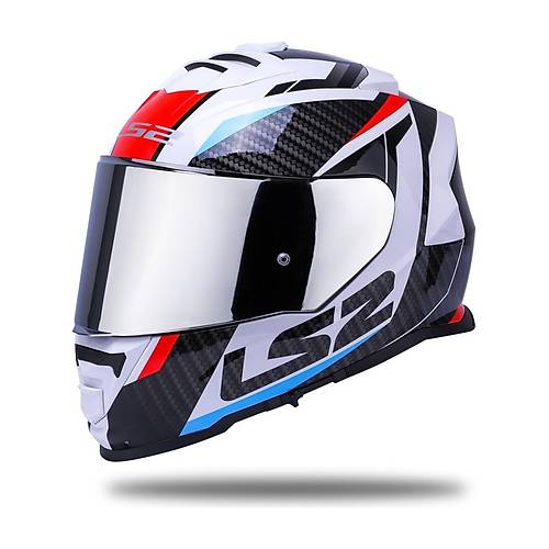 LS2 Storm 2 Racer Beyaz Kapal Motosiklet Kask Gri Caml