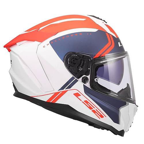 Ls2 Challenger 2 T�tan Mat Beyaz-Mavi-K�rm�z� Kapal� Motosiklet Kask�
