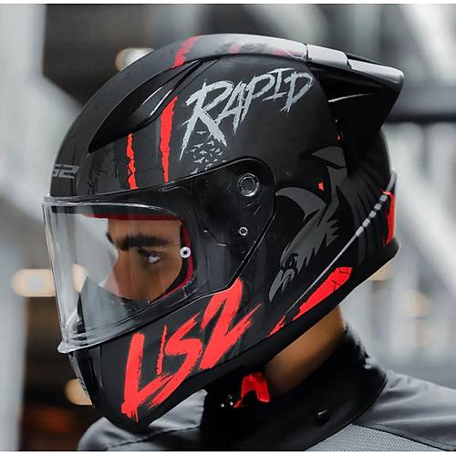 LS2 RAPID 2 RACE RAVEN MAT SYAH-KIRMIZI KAPALI MOTOSKLET KASKI EFFAF  CAMLI