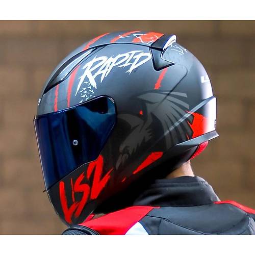 LS2 RAPID 2 RAVEN MAT SYAH-KIRMIZI KAPALI MOTOSKLET KASKI MAV CAMLI