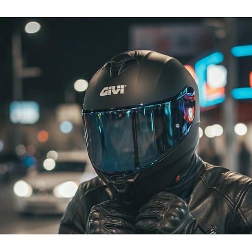 Givi  50.x Mat Siyah Kapal� Motosiklet Kask� Spectra Mavi Caml�