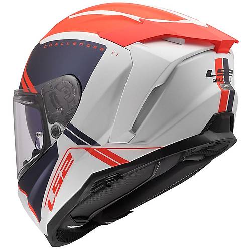 Ls2 Challenger 2 T�tan Mat Beyaz-Mavi-K�rm�z� Kapal� Motosiklet Kask�