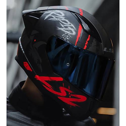 LS2 RAPID 2 RACE RAVEN MAT SYAH-KIRMIZI KAPALI MOTOSKLET KASKI MAV CAMLI