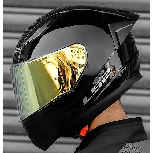 LS2 Rapd 2 Race Parlak Siyah Full Face Motosiklet Kask Gold Caml