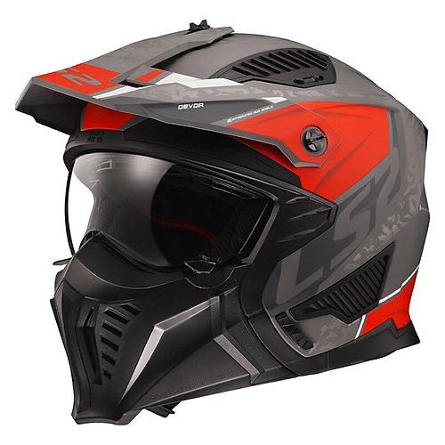 LS2 Dr�fter Devor �ene ��kar�labilir Mod�ler Motosiklet Kask� Mat Gri-Titan�um-K�rm�z�