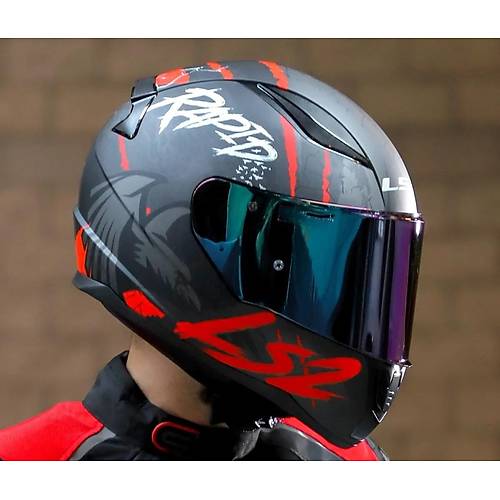 LS2 RAPID 2 RAVEN MAT SYAH-KIRMIZI KAPALI MOTOSKLET KASKI GKKUAI CAMLI