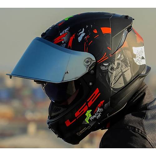 Ls2 Stream 2 Angry Monkey Kapal� Motosiklet Kask� Gri Caml�