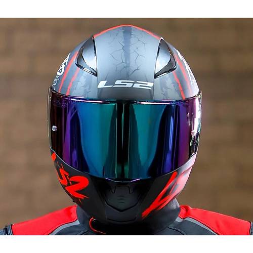 LS2 RAPID 2 RAVEN MAT SYAH-KIRMIZI KAPALI MOTOSKLET KASKI GKKUAI CAMLI