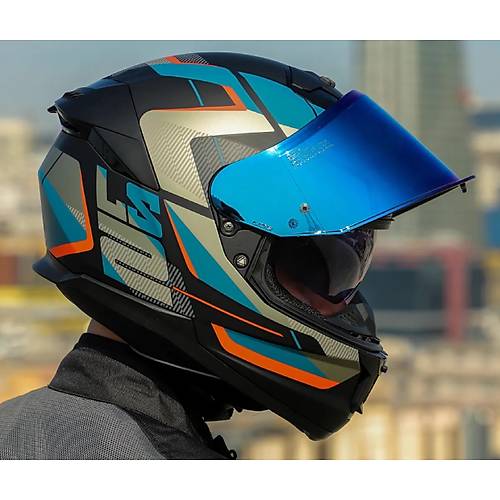 LS2 Stream 2 Road Mat Siyah-Gri Kapal� Motosiklet Kask� Mavi Caml�