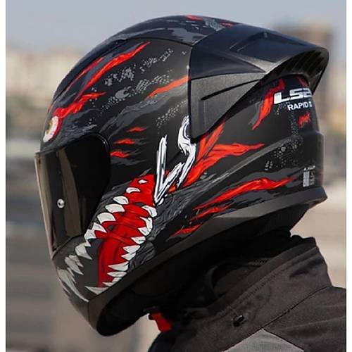 LS2 Rapd 2 Race Kaju Fullface Motosiklet Kask Siyah Caml