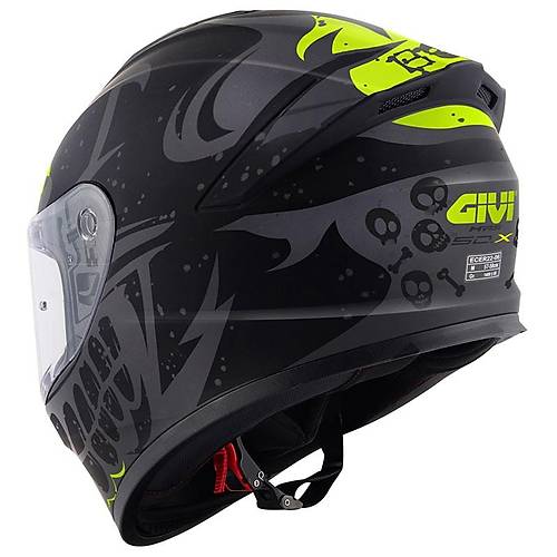 Givi  50.x Bones Mat Siyah-Neon Sar� Kapal� Motosiklet Kask�