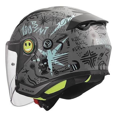 LS2 Funny 2 Scribble Gri-Mavi �ocuk Motosiklet Kask�