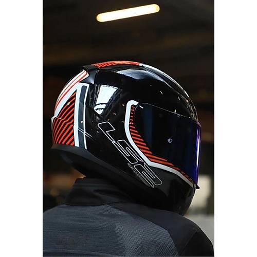 LS2 Rapid 2 Extra Beyaz-K�rm�z� Kapal� Motosiklet Kask� Mavi Caml�