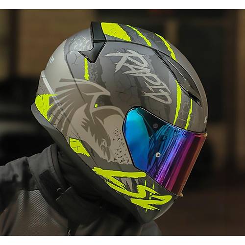 LS2 RAPID 2 RAVEN MAT SYAH-GR-NEON SARI KAPALI MOTOSKLET KASKI GKKUAI CAMLI