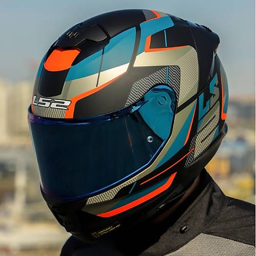 LS2 Stream 2 Road Mat Siyah-Gri Kapal� Motosiklet Kask� Mavi Caml�