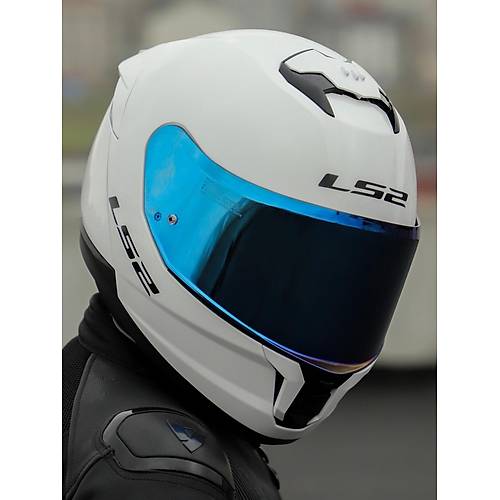 LS2 Stream 2 Beyaz Full Face Motosiklet Kask  Mavi Caml