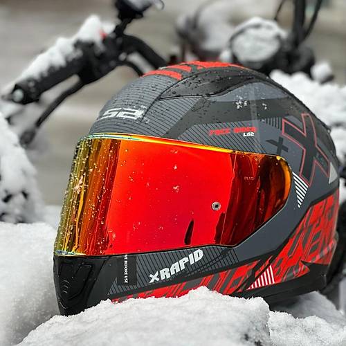 LS2 RAPID 2 XTREET  MAT SYAH-KIRMIZI KAPALI MOTOSKLET KASKI KIRMIZI CAMLI