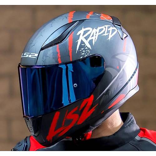 LS2 RAPID 2 RAVEN MAT SYAH-KIRMIZI KAPALI MOTOSKLET KASKI MAV CAMLI