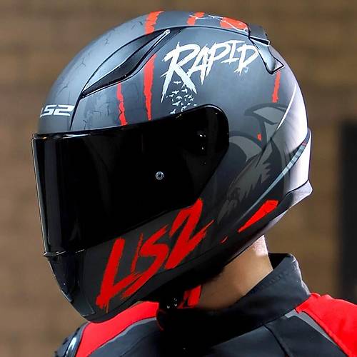 LS2 RAPID 2 RAVEN MAT SYAH-KIRMIZI KAPALI MOTOSKLET KASKI SYAH CAMLI