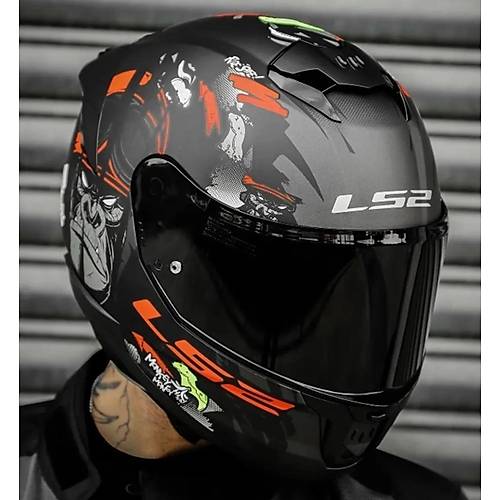 Ls2 Stream 2 Angry Monkey Kapal Motosiklet Kask Siyah Caml