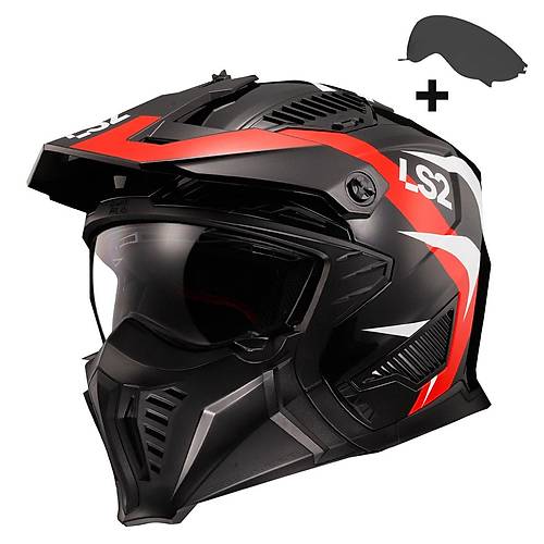 LS2 Dr�fter Tr�al�ty �ene ��kar�labilir Mod�ler Motosiklet Kask� K�rm�z�- Siyah