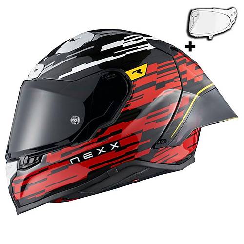 Nexx X.R3R Gl�tch Racer Karbon K�rm�z�-Beyaz Kapal� Motosiklet Kask�