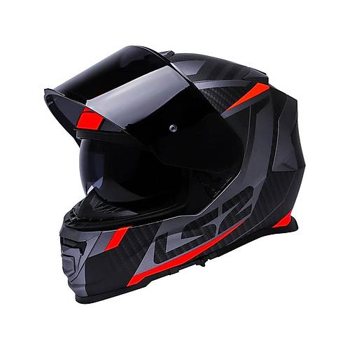 LS2 Storm 2 Racer Turuncu Kapal Motosiklet Kask Siyah Caml