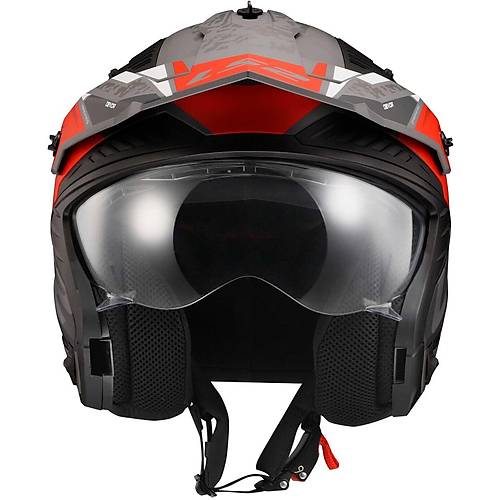 LS2 Dr�fter Devor �ene ��kar�labilir Mod�ler Motosiklet Kask� Mat Gri-Titan�um-K�rm�z�