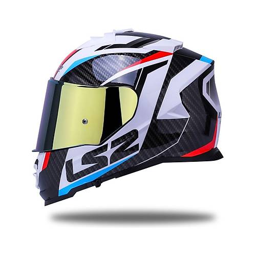 LS2 Storm 2 Racer Beyaz Kapal Motosiklet Kask Gold Caml