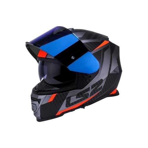 LS2 Storm 2 Racer Turuncu Kapal Motosiklet Kask Mavi Caml